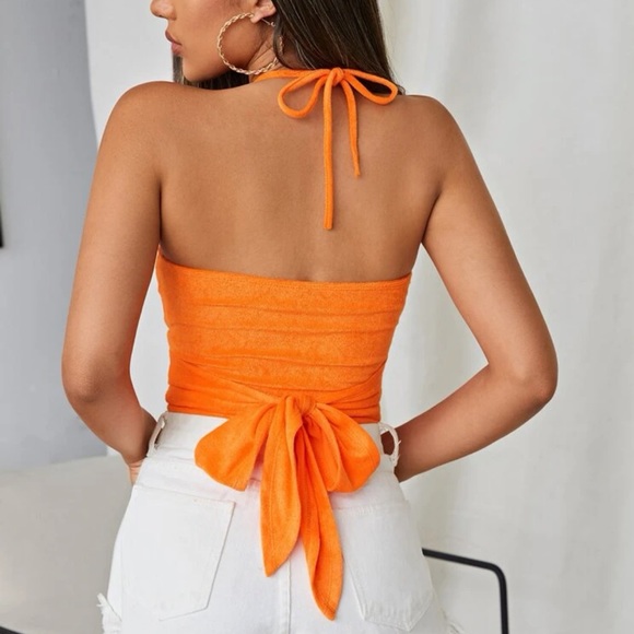 Orange Tie Back Halter Top - Picture 2 of 4